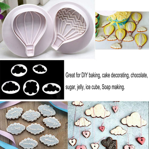 9Pcs Balloons and Cloud Cake Decoration Fondant Mold Set, Hot Air Balloon Cookie Cutters for Baking Pastry