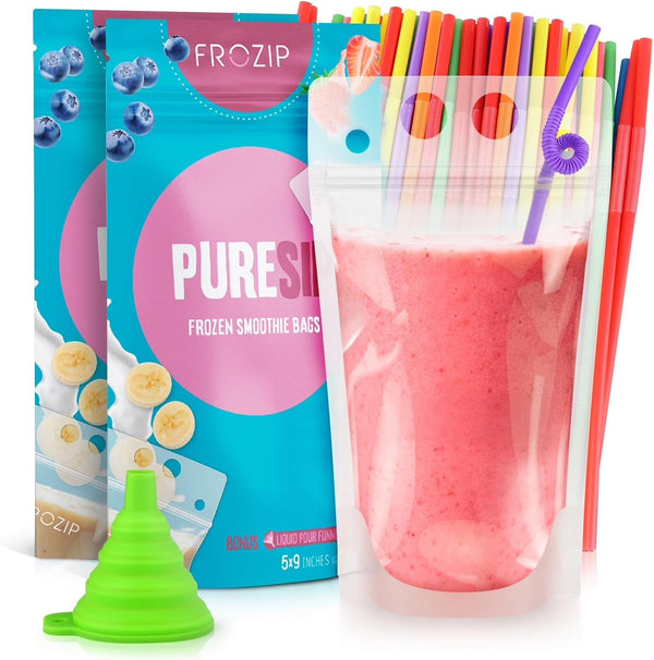 FROZIP 100pcs 16oz Drink Pouches for Adults - Drink Pouches with Straws x100