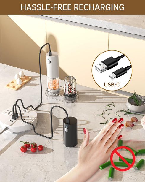 Set 6-Level CIRCLE JOY Electric Salt and Pepper Grinder Rechargeable Salt and Pepper Mills with External Adjustable