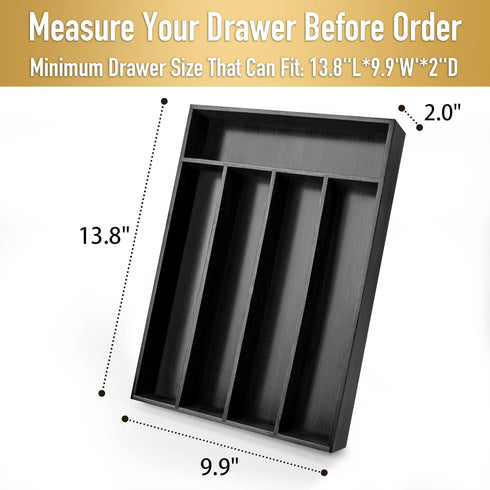 Silverware Organizer Bamboo Kitchen Drawer Organizer Utensil Organizer Silverware Holder Cutlery Organizer in drawer Flatware Organizer Tray (Black 5 Slots) by Conflech