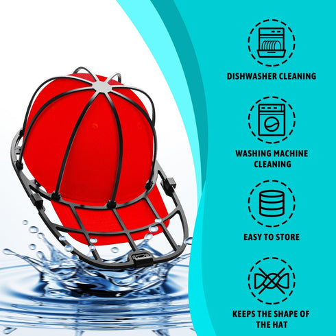 Hat Washer for Washing Machine (2 Pack) - Cleaner for Baseball Caps with Frame Cage, Dishwasher Safe (Black)