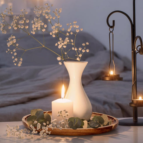 Counter Acacia Round Wood Tray Decorative Serving Trays for Ottoman Coffee Table Candle Holder Tray Kitchen Island