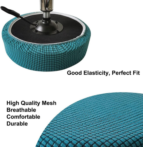Round Stool Cover 12-16 Inch, Luxurious Stretchable Fabric Bar Stool Covers, Washable and Dustproof (2Pcs Peacock Blue)