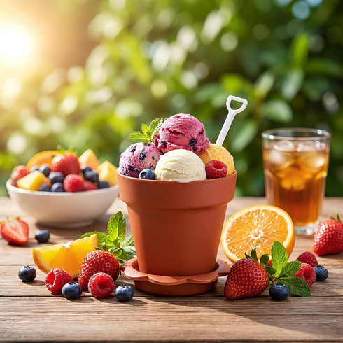 24 Pack Patelai Flower Pot Dessert Cups with Shovel Spoons Plastic Cake Desserts Cups for Farmers Market Construction