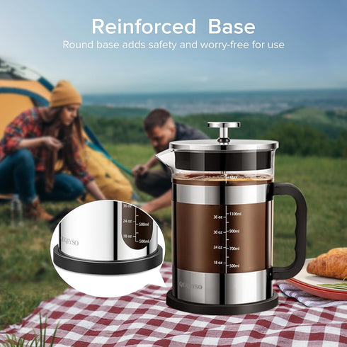 51oz 304 4 QUQIYSO French Press Coffee Maker Stainless Steel French Press with Filter, Heat Resistant Durable, Easy