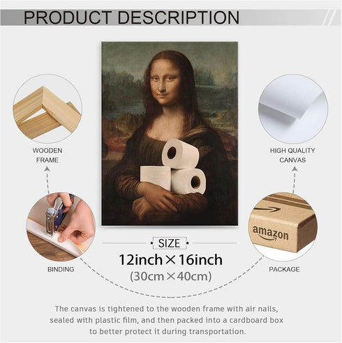 Funny Bathroom Canvas Wall Art, Aesthetic Poster 12x16in Framed Vintage Humorous Classical Oil Painting