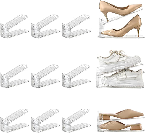 12 Pack Shoe Slots Organizer Adjustable Level Shoe Stacker Holder Storage Space