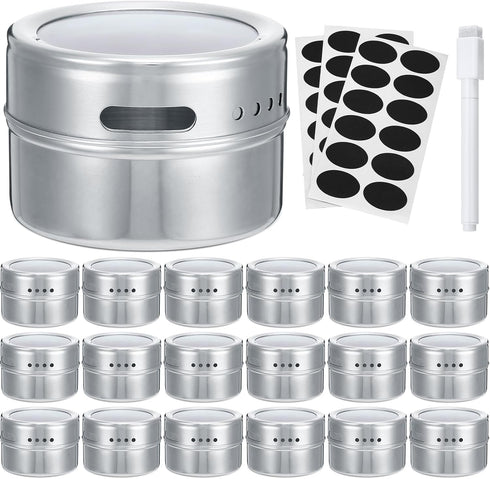 CHENGU 18 Pack Magnetic Spice Jars for Refrigerator 3 oz Magnetic Spice Containers