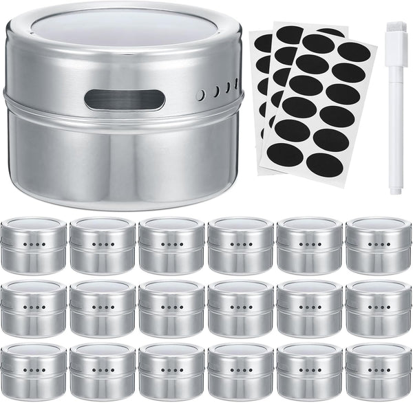 CHENGU 18 Pack Magnetic Spice Jars for Refrigerator 3 oz Magnetic Spice Containers