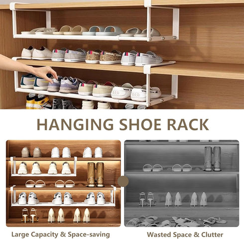 Closet, Organization(White,2PCS) Expandable Hanging Shoe Rack Organizer for Adjustable Shoe Rack Under Cabinet Shelf