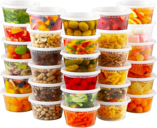 AOZITA 32 Sets 12 oz Plastic Deli Food Containers with Lids, Airtight Freezer/Dishwasher/Microwave Safe Storage