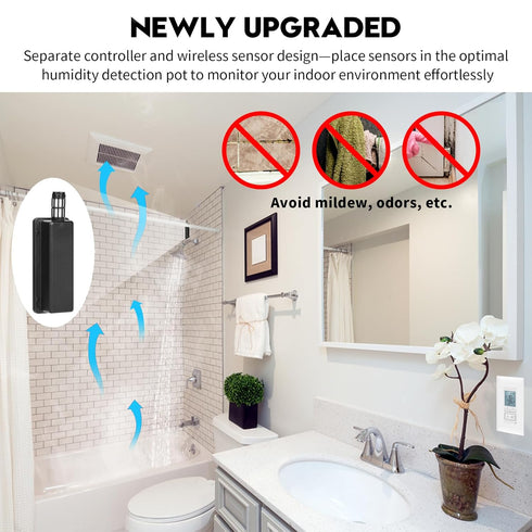 New 2024! Humidity Sensor Switch, Ortis in-Wall Bathroom Fan Control Switch with Separate Sensor, 328 ft Range