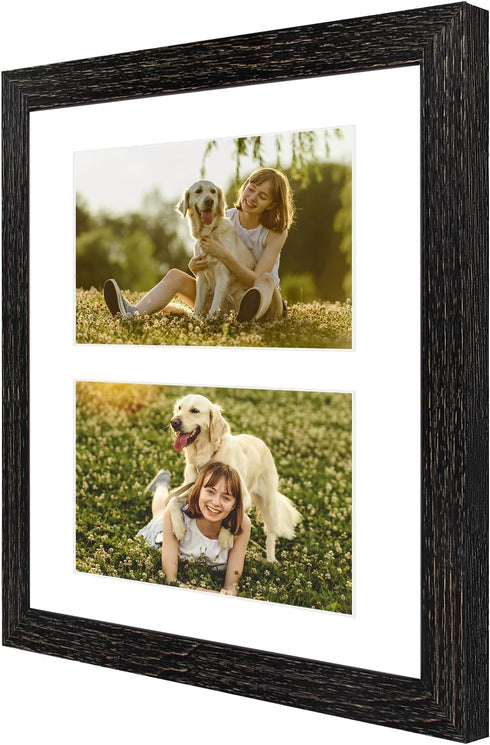 Golden State Art 8x10 Distressed Black Collage Picture Frame, White Mat for (2) 4x6 Pictures