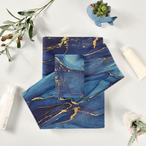 SUABO Sets 3 Set Blue Abstract Art Marble Bath Towel Ultra Soft Fast Dry Face Towel Absorbent Bathroom Towel Shower