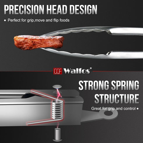 Walfos All Metal Kitchen Tongs: Heavy Duty 600? Heat Resistant Stainless Steel Tongs Set of 3 (7, 9, 12 Inch)