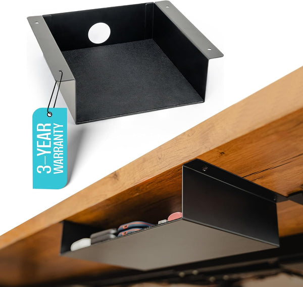 Under Desk Storage Shelf, Carbon Steel Tray for Small Shelf Under The Desk, Gaming Desk Accessories, 7.5 * 8 * 2.8