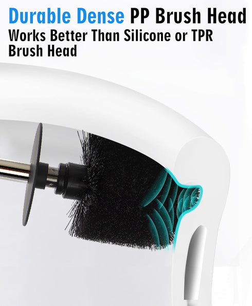 Set Ceramic Toilet Brush & Holder - Freestanding Deep-Cleaning Toilet Bowl Cleaner Brush, Stainless Steel Handle, Small