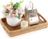 Hipiwe 11.8x7.9x1.8inch Rattan Serving Tray Hand Woven Tray with Handles Rattan Rectangular Basket Trays for Storage