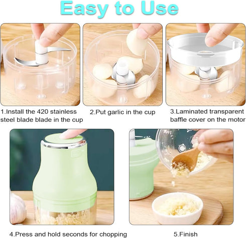 Electric Garlic Chopper, 250ML Mini Portable Veggie Chopper, Wireless Food Processor for Garlic, Onion, Green
