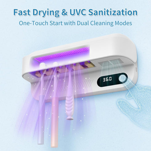 Zyntieu Countdown 4 UV Toothbrush Sanitizer and Holder, Wall-Mounted Electric Toothbrush Cleaner with Air Drying