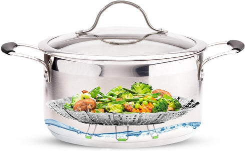 Consevisen Vegetable Steamer Basket for Cooking, Stainless Steel Veggie Steam Basket, Folding Expandable Steaming