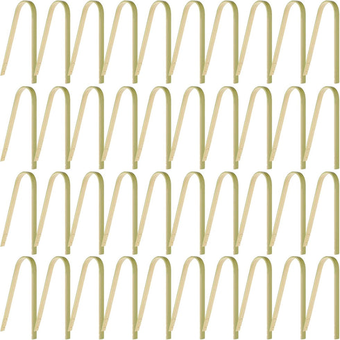 40 Pieces Mini Bamboo Disposable Tongs, 4 Inch Wooden Cooking Braces for Charcuterie Cooking Toast Bread