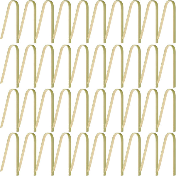 40 Pieces Mini Bamboo Disposable Tongs, 4 Inch Wooden Cooking Braces for Charcuterie Cooking Toast Bread