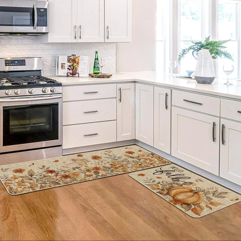 Artoid Mode Pumpkin Sunflowers Hello Fall Kitchen Mats Set of 2, Autumn Home Decor Low-Profile Rugs for Floor