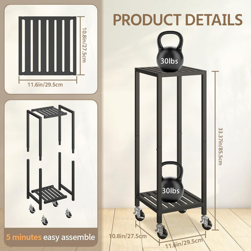 2 LASZOLA Tier Black Metal Plant Stand Indoor Outdoor with Wheel for Large Planter, Modern Heavy Duty Tall Rolling Rack
