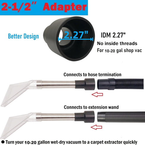 Universal Extractor Attachment for All Shop Vacs with 2-1/2", 1-7/8", & 1-1/4" Adapters