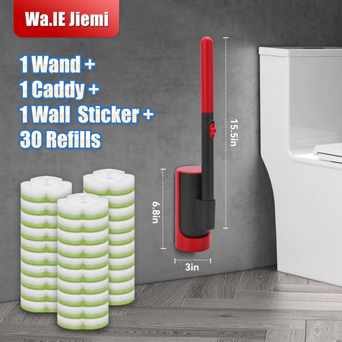 30 Disposable Toilet Brush Kit with Refills, No-Touch Toilet Wand Cleaning System, Wall Mounted Toilet Bowl Cleaner