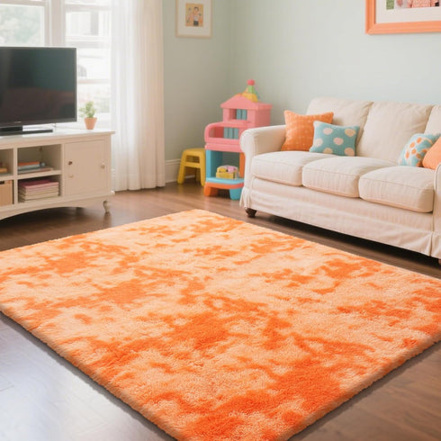3x5 Mottling Orange Fluffy Rug Shaggy Area Rug, Area Rugs for Girls Bedroom, Soft Cute Baby Play Mat, Indoor Floor