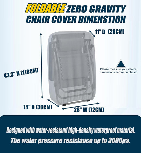600D 1 Pack 28" 14" 43" Outdoor Zero Gravity Folding Chair Cover Waterproof Patio Foldable Lawn Lounger Recliner Chair