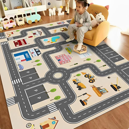 Jngred Kids Car Rug Playmat with Non-Slip Rubber BackingCar City Life Road CarpetChild