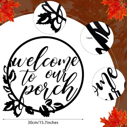 Hotop Welcome to Our Porch Metal Sign, Black 11.8 Inch Wall Hanging Decor for Kitchen, Farmhouse, Home Office