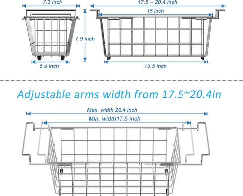 17.5"~20.4", 2 pack SANNO Chest Freezer Baskets, Stainless Steel Storage Organizer Bins with Sturdy Handles for Chest