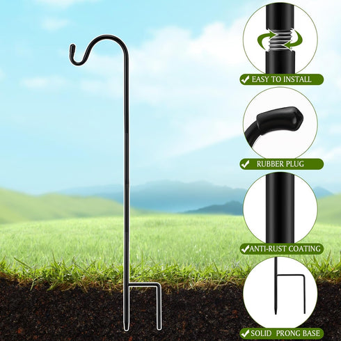 6 24 Inch Hummingbird Pcs Shepherds Hook for Outdoor Adjustable Bird Feeder Pole Metal Steel Shepard Hooks for Stand