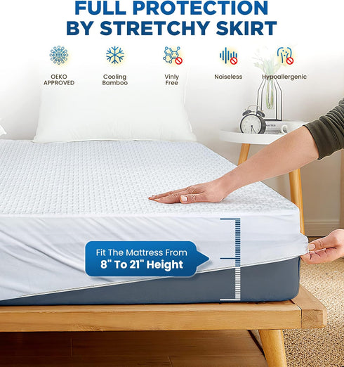 Premium 100% Waterproof King Mattress Protector, Breathable Cooling Cover, Hypoallergenic, Noiseless, Machine Washable