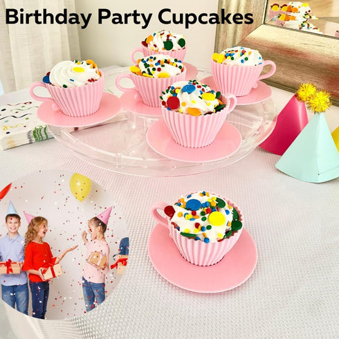 Evelots Baking Cupcake Molds, Silicone Teacup Set, 24 Pc Oven-Safe Nonstick Muffin Cups for Parties, BPA Free