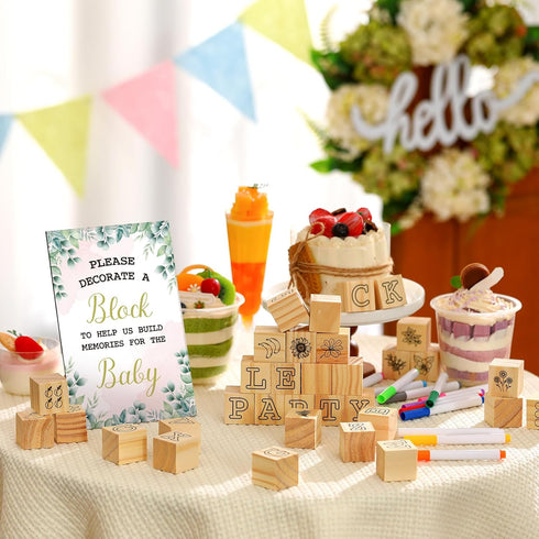 Watersay 53 36 4 1 12 Pcs Baby Shower Games Sign Kit Include ABC Letter Alphabet Blocks DIY Wooden Blocks Block Frame
