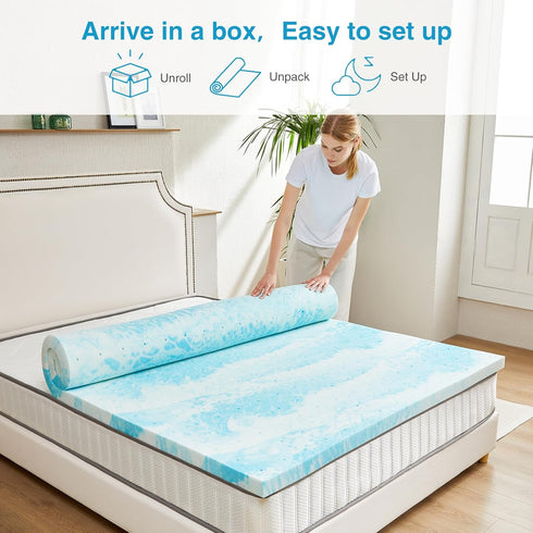 Queen Size Mattress Topper, 2 Inch Cooling Gel Memory Foam Bed Toppers, Soft Mattress Pads for RV, Camper, CertiPUR-US