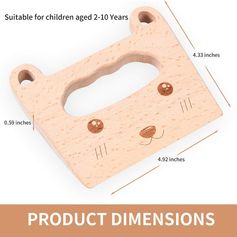 Wooden Kids Knife for Cooking, Cute Bear Shape Safe Kitchen Tool for Kids, Cutting Veggies Fruits