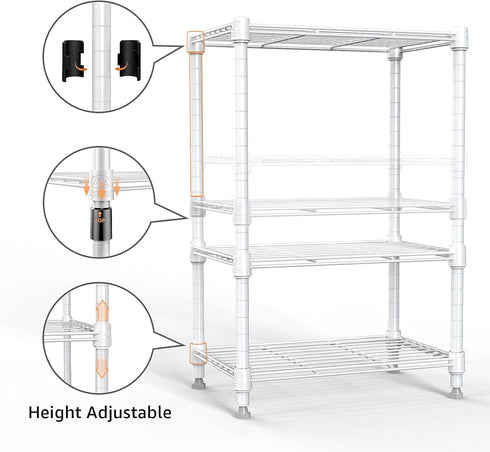 MZG Wire Storage Shelving, 3-Tier Utility Shelving Unit, Steel Organizer Rack for Home, Kitchen, Office, White