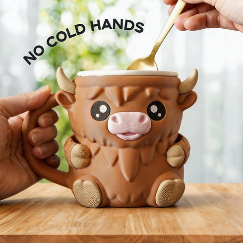 FUNKY WIZARD 16 oz Highland Cow Ice Cream Pint Holder with Hoof Slots to Hold Your Spoon, for Pints, Leak-Proof