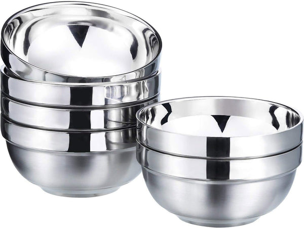 SATINIOR 6 Pack Stainless Steel Bowls - Double-walled Insulated Bowl Metal Snack Bowl for Kids and Adults (13 oz)