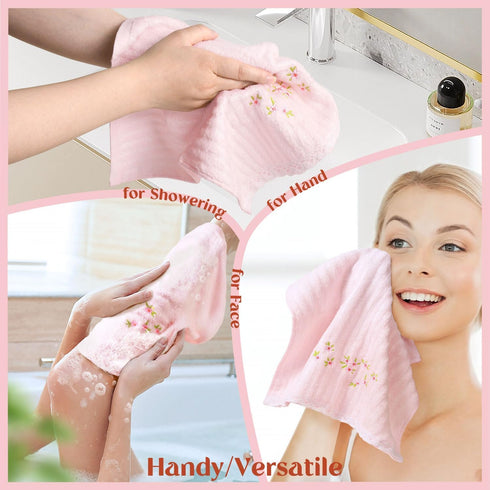 4 Pack 13 13" Jacquotha Pink Washcloths (Floral Embroidered), Soft Wash Cloths for Face, Body, Showering, Spa