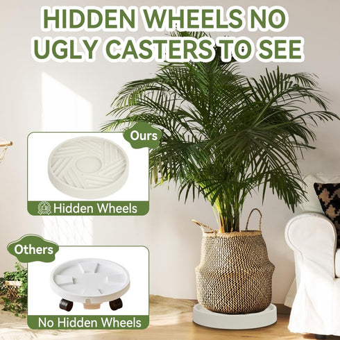 UoeRing 10 Inch $9.9 Plant Caddy with Hidden Wheels Heavy Duty Rolling Plant Stand, Indoor Outdoor Plant Saucer Tray