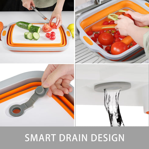 Collapsible Cutting Board with Container, Foldable Camping Sink with Colander, Multifunction Dish Basin