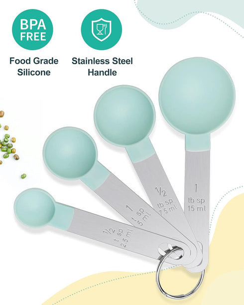 Measuring Cups and Spoons Set of 8, Nesting for Dry or Liquid Ingredients, Stainless Steel Handle, Kitchen Gadgets