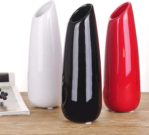 VanEnjoy 9.4" Red High Creative Oblique Opening Design Desktop Ceramic Vase for Home Office Decoration